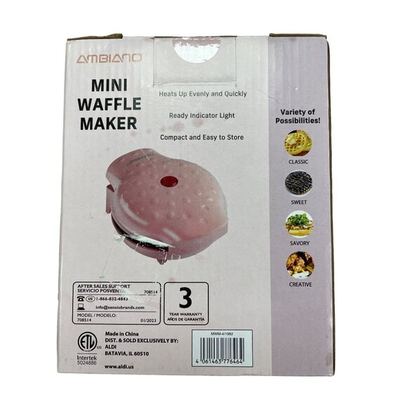 Ambiano Mini Waffle Make Pink NIB - SKU 1631 - Picture 3 of 4
